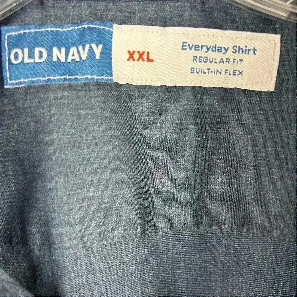 Old Navy Men's XXL Blue Long‎ Sleeve Button-Up Shirt Built-In Flex